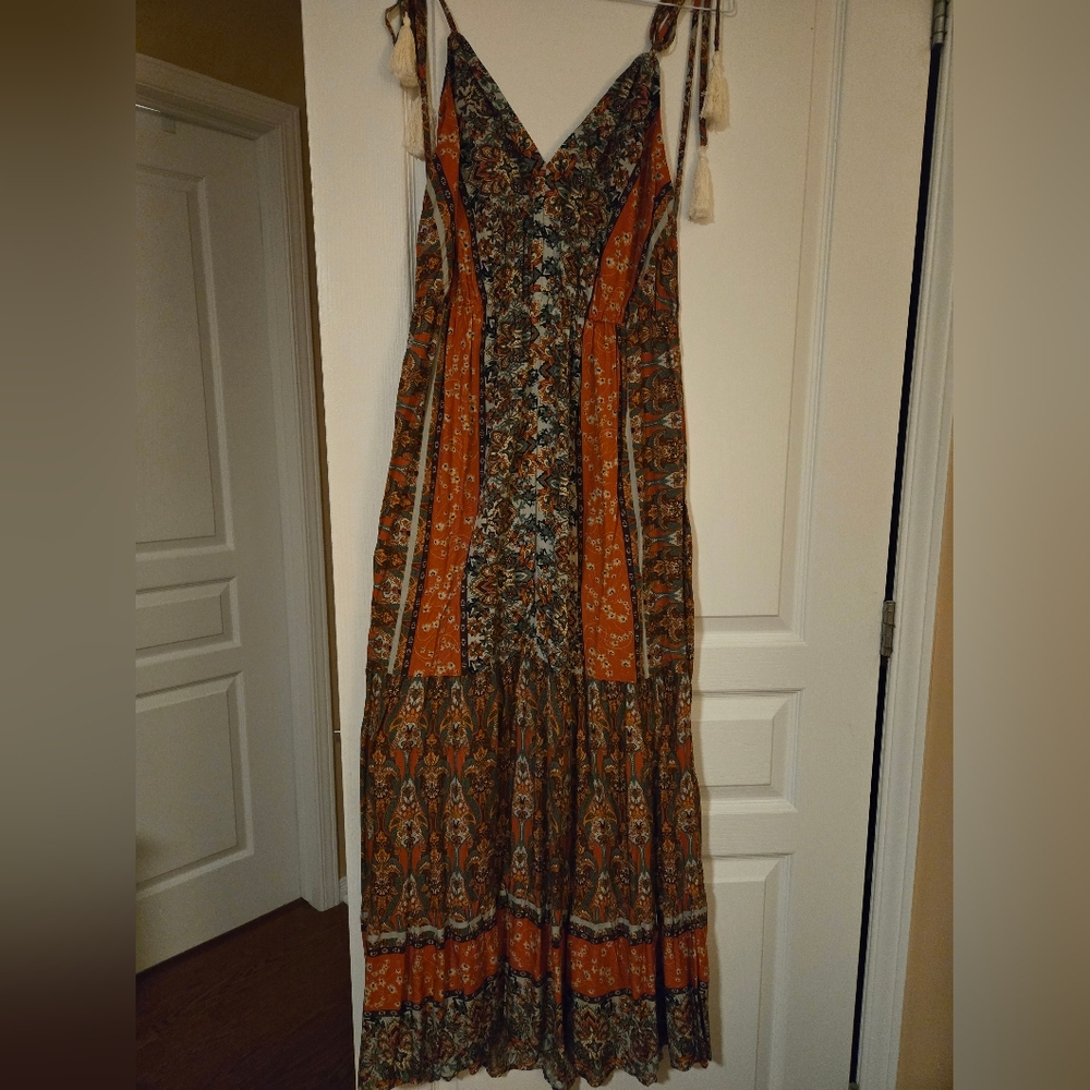 Boho Floral Print Backless Tie Shoulder Ruffle Hem Cami Dress - Picture 5 of 6